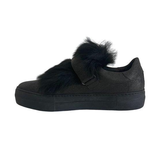 MONCLER Victoire Black Leather Sneaker With Fur Women's, UK 38, NWB - Picture 4 of 12